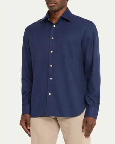 Kiton Men's Cotton and Lyocell Classic-Fit Sport Shirt | Thumbnail 4 Kiton Men's Cotton and Lyocell Classic-Fit Sport Shirt | Thumbnail 4