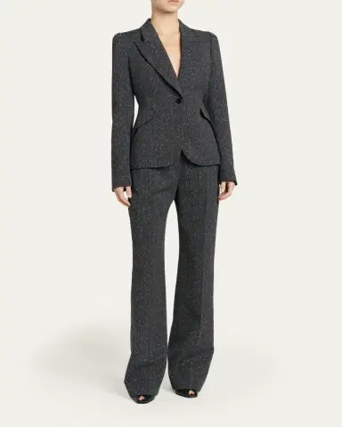 McQueen Pinstripe Wool Puff-Sleeve One-Button Jacket | Thumbnail 2