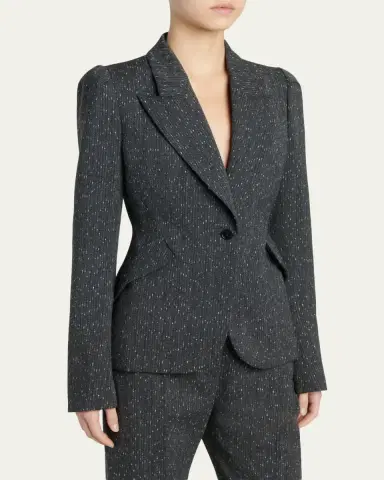 McQueen Pinstripe Wool Puff-Sleeve One-Button Jacket | Thumbnail 4