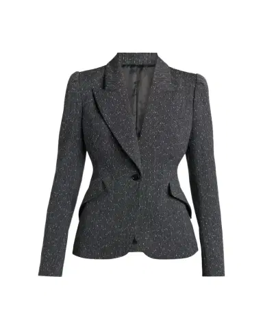 McQueen Pinstripe Wool Puff-Sleeve One-Button Jacket | Thumbnail 1