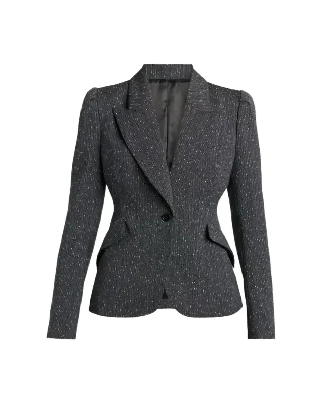 McQueen Pinstripe Wool Puff-Sleeve One-Button Jacket