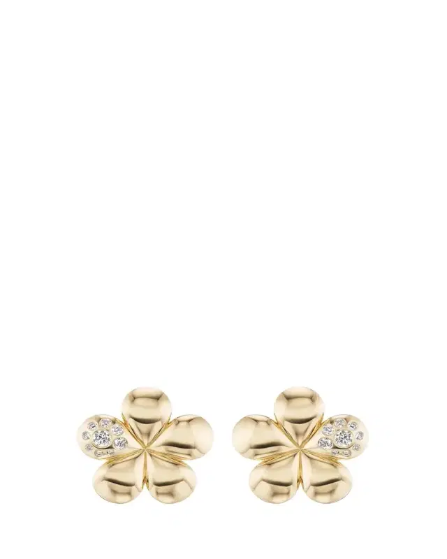 18K Small Petal Flower Earrings with Single Diamond Petal