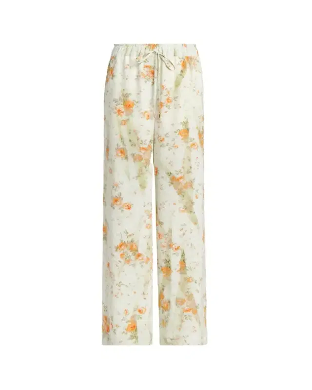 Floral Silk Straight-Leg Pajama Trousers