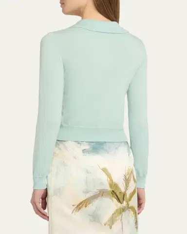 Oscar de la Renta Long-Sleeve Light Wool Polo Sweater | Thumbnail 3