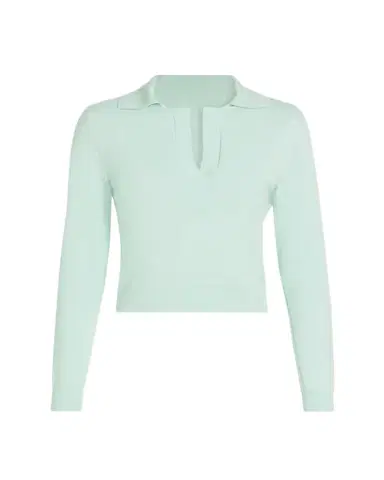 Oscar de la Renta Long-Sleeve Light Wool Polo Sweater | Thumbnail 1