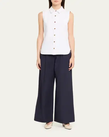 Lafayette 148 New York Park Wide-Leg Organic Cotton Poplin Pants | Thumbnail 2 Lafayette 148 New York Park Wide-Leg Organic Cotton Poplin Pants | Thumbnail 2