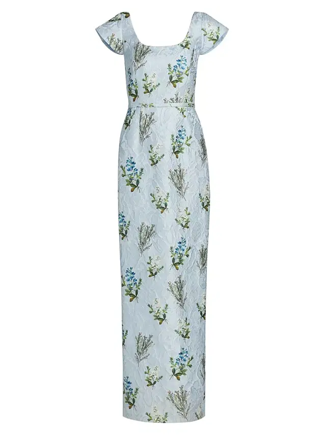 SACHIN BABI Women's Grace Floral Jacquard Column Gown - Cloud Blue Panicle