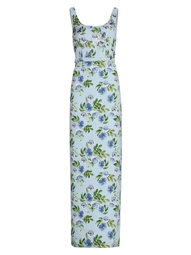SACHIN BABI Women's Lana Floral Faille Column Gown - Sky Blue Morning Glory
