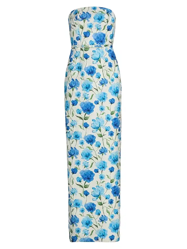 SACHIN BABI Women's Sophia Floral Cloqué Column Gown - Sapphire Poppies