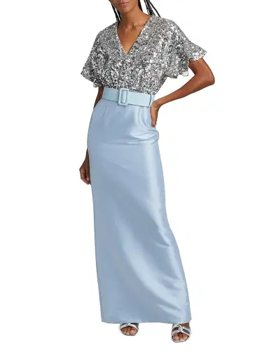 SACHIN & BABI Women's Marlene Sequin & Mikado Column-Skirt Gown - Silver Glacial Blue - Size 4 | Thumbnail 3 SACHIN & BABI Women's Marlene Sequin & Mikado Column-Skirt Gown - Silver Glacial Blue - Size 4 | Thumbnail 3