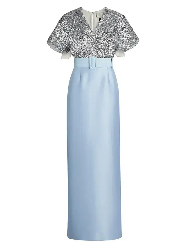 Women's Marlene Sequin & Mikado Column-Skirt Gown - Silver Glacial Blue