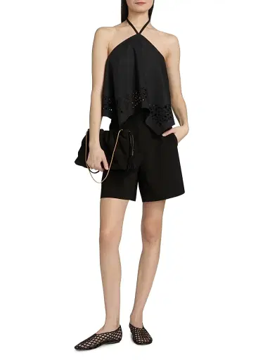 A.L.C. Women's Louis Linen-Blend Shorts - Black - Size 14 | Thumbnail 2