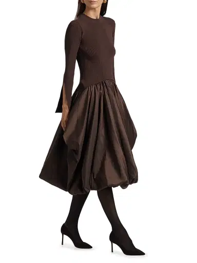 Simkhai Women's Kenlie Mixed-Media Bubble Skirt Midi-Dress | Thumbnail 2 Simkhai Women's Kenlie Mixed-Media Bubble Skirt Midi-Dress | Thumbnail 2