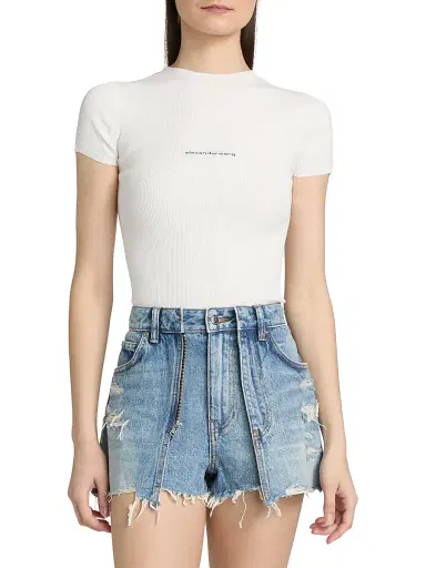 Alexander Wang Women's Logo Crewneck Rib-Knit T-Shirt - White | Thumbnail 3