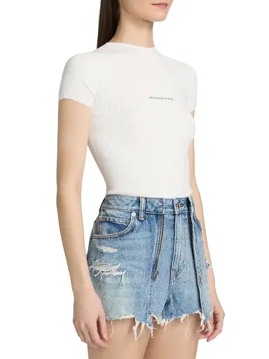 Alexander Wang Women's Logo Crewneck Rib-Knit T-Shirt - White | Thumbnail 4
