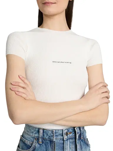Alexander Wang Women's Logo Crewneck Rib-Knit T-Shirt - White | Thumbnail 6