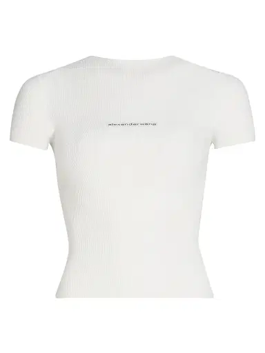 Alexander Wang Women's Logo Crewneck Rib-Knit T-Shirt - White | Thumbnail 1
