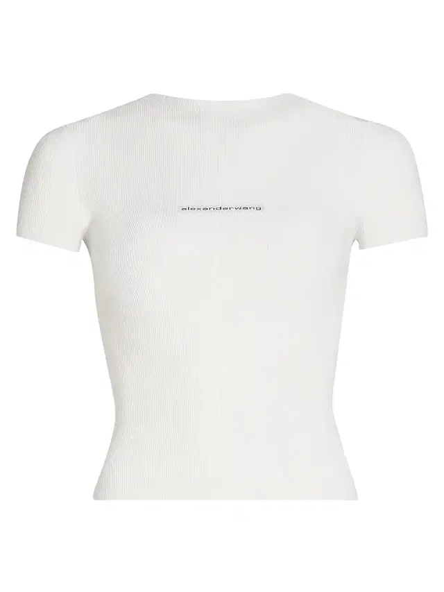 Women's Logo Crewneck Rib-Knit T-Shirt - White