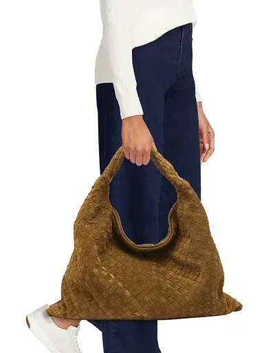 Bottega Veneta Women's Large Hop Intrecciato Suede Hobo Bag | Thumbnail 2 Bottega Veneta Women's Large Hop Intrecciato Suede Hobo Bag | Thumbnail 2
