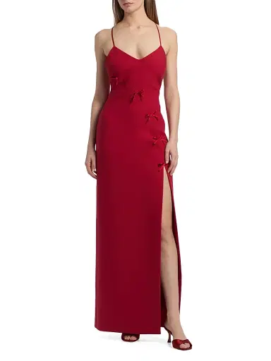 Cinq à Sept Women's Elea Bow Slit Gown - Cherry Rose | Thumbnail 3