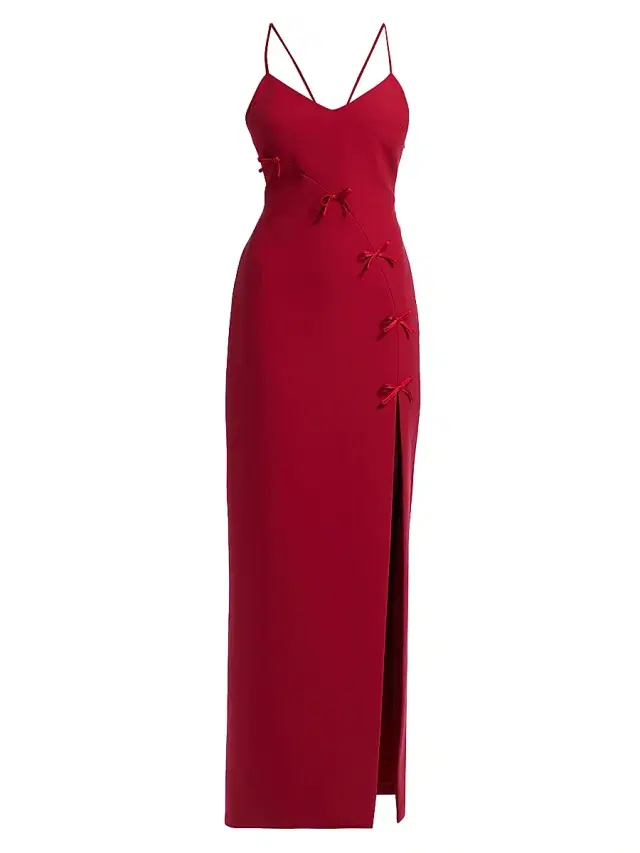 Cinq à Sept Women's Elea Bow Slit Gown - Cherry Rose
