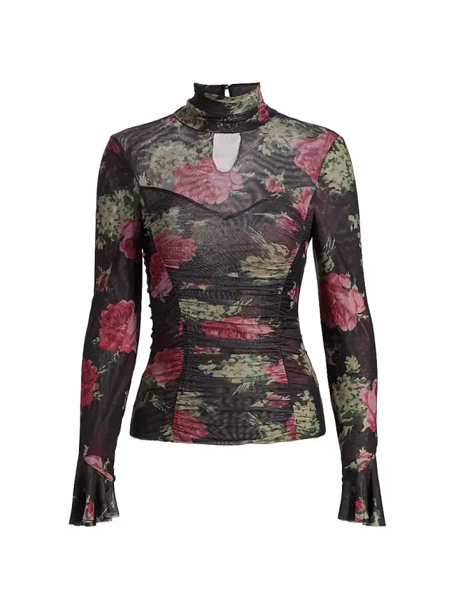 Cinq à Sept Women's Lucy Baroque Roses Top - Obsidian Multi
