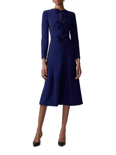 Carolina Herrera Women's Icon Triple Bow Midi-Dress - Midnight - Size 16 | Thumbnail 2