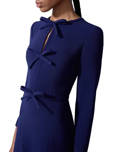 Carolina Herrera Women's Icon Triple Bow Midi-Dress - Midnight - Size 16 | Thumbnail 4