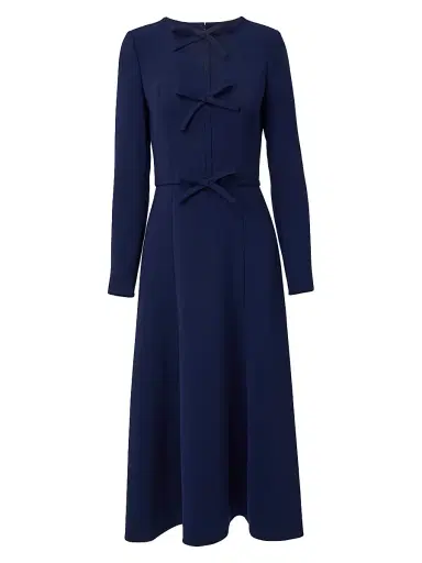 Carolina Herrera Women's Icon Triple Bow Midi-Dress - Midnight - Size 16 | Thumbnail 1