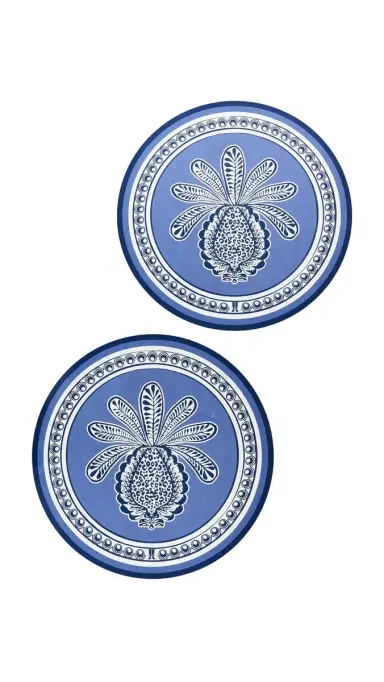 La DoubleJ Hardback Placemats Set of 2 Big Pineapple Blu One Size | Thumbnail 5