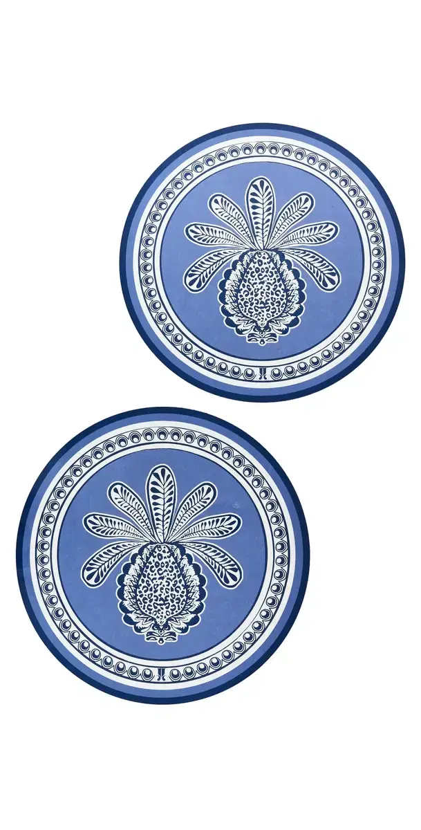 La DoubleJ Hardback Placemats Set of 2 Big Pineapple Blu One Size