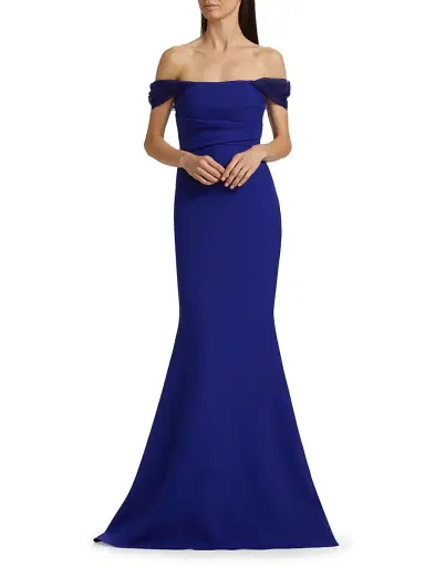 Badgley Mischka Women's Stretch-Crepe Trumpet Gown - Blueberry | Thumbnail 2 Badgley Mischka Women's Stretch-Crepe Trumpet Gown - Blueberry | Thumbnail 2