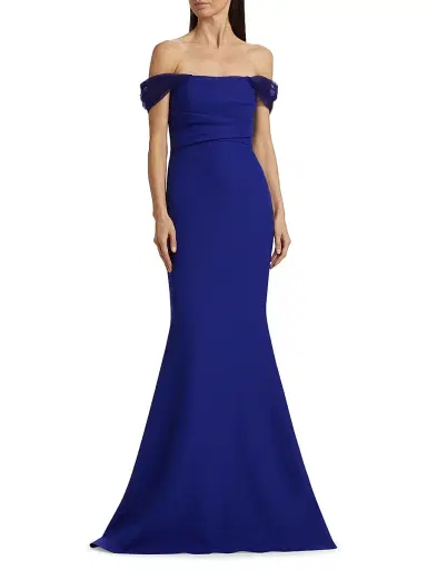 Badgley Mischka Women's Stretch-Crepe Trumpet Gown - Blueberry | Thumbnail 3 Badgley Mischka Women's Stretch-Crepe Trumpet Gown - Blueberry | Thumbnail 3