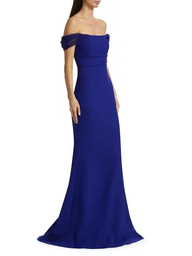 Badgley Mischka Women's Stretch-Crepe Trumpet Gown - Blueberry | Thumbnail 4 Badgley Mischka Women's Stretch-Crepe Trumpet Gown - Blueberry | Thumbnail 4
