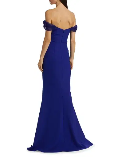 Badgley Mischka Women's Stretch-Crepe Trumpet Gown - Blueberry | Thumbnail 5 Badgley Mischka Women's Stretch-Crepe Trumpet Gown - Blueberry | Thumbnail 5