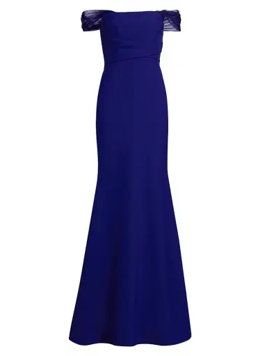 Badgley Mischka Women's Stretch-Crepe Trumpet Gown - Blueberry | Thumbnail 1 Badgley Mischka Women's Stretch-Crepe Trumpet Gown - Blueberry | Thumbnail 1