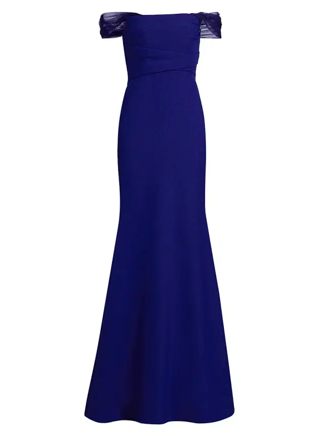 Badgley Mischka Women's Stretch-Crepe Trumpet Gown - Blueberry