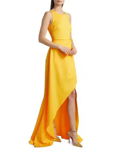 Badgley Mischka Women's Lightweight Scuba Tie-Waist Gown - Yellow | Thumbnail 2 Badgley Mischka Women's Lightweight Scuba Tie-Waist Gown - Yellow | Thumbnail 2