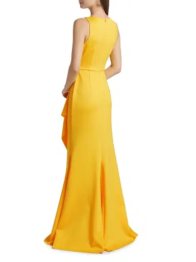 Badgley Mischka Women's Lightweight Scuba Tie-Waist Gown - Yellow | Thumbnail 5 Badgley Mischka Women's Lightweight Scuba Tie-Waist Gown - Yellow | Thumbnail 5
