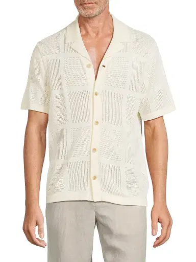 Vince Men's Cotton Pointelle-Knit Camp Shirt - Classic Cream - Size XL | Thumbnail 3