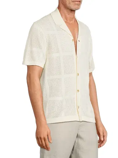 Vince Men's Cotton Pointelle-Knit Camp Shirt - Classic Cream - Size XL | Thumbnail 4