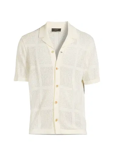 Vince Men's Cotton Pointelle-Knit Camp Shirt - Classic Cream - Size XL | Thumbnail 1