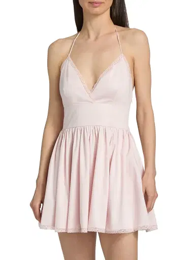 LoveShackFancy Women's Arletta Lace-Trim Stretch-Cotton Minidress - Pink Haze - Size 12 | Thumbnail 3 LoveShackFancy Women's Arletta Lace-Trim Stretch-Cotton Minidress - Pink Haze - Size 12 | Thumbnail 3