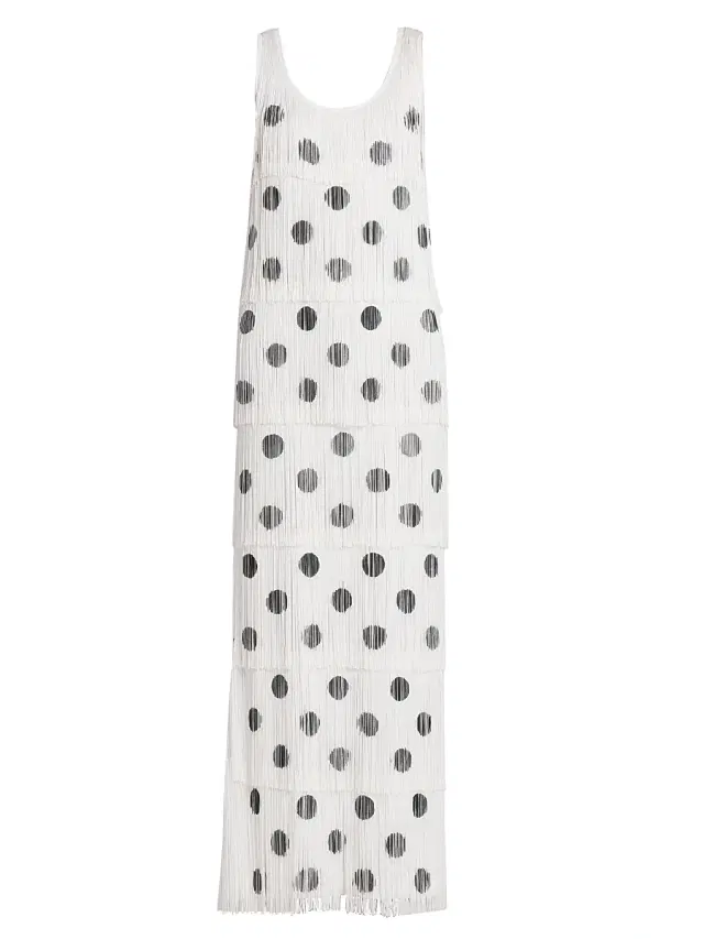 MOSCHINO Women's Polka Dot Fringe Maxi Dress - Multi White
