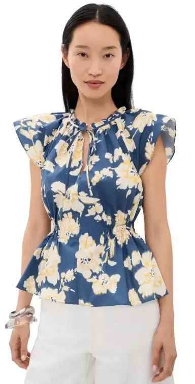 TANYA TAYLOR Ivana Top French Blue Multi | Thumbnail 1