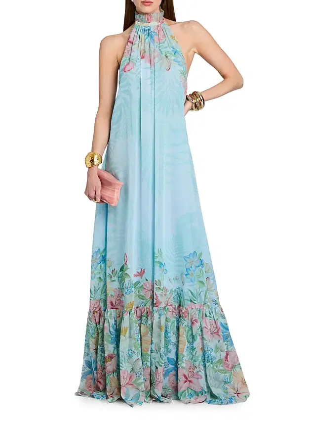 Women's Francy Floral Maxi Dress - Bleu Fleur Tropicale