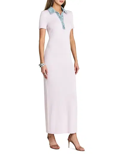 SEROYA Women's Reye Knitted Maxi Polo Dress - Petal Pink Coast - Size Large | Thumbnail 2