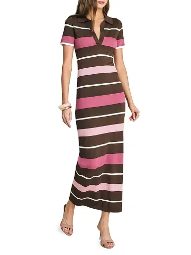 SEROYA Women's Sam Striped Knit Maxi Dress - Sable Stripe - Size Large | Thumbnail 2