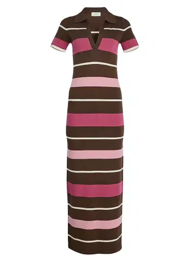 SEROYA Women's Sam Striped Knit Maxi Dress - Sable Stripe - Size Large | Thumbnail 1