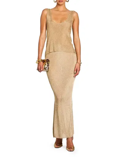 SEROYA Women's Harmony Metallic Knit Maxi Skirt - Gold | Thumbnail 2
